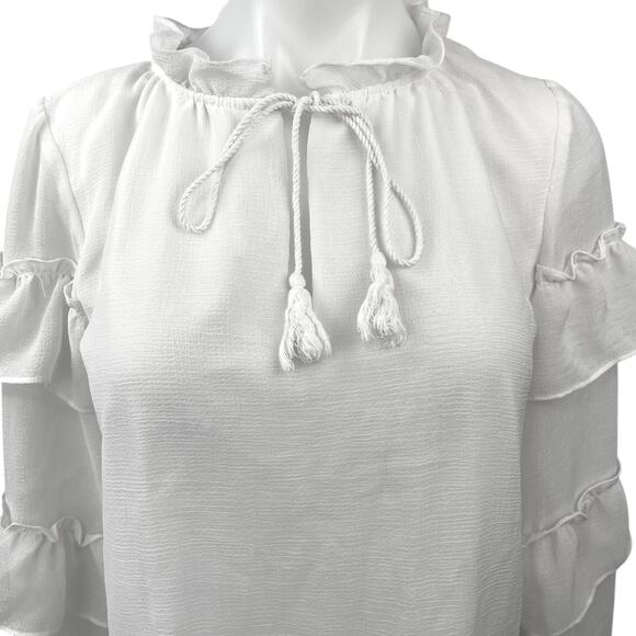 BB Dakota White Chiffon Ruffle Tassels V-neck Long Sleeves Blouse Top Size XS - Picture 3 of 5